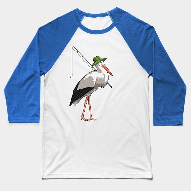Stork at Fishing with Fishing rod Baseball T-Shirt by Markus Schnabel